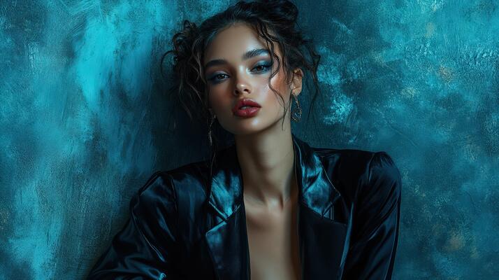 A green-toned photograph of a woman with beautiful makeup